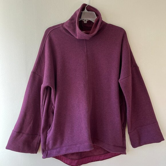 Athleta Sz S M Cozy Karma Funnel Neck Sweatshirt Fleece Burgundy Pullover Top - Picture 8 of 8